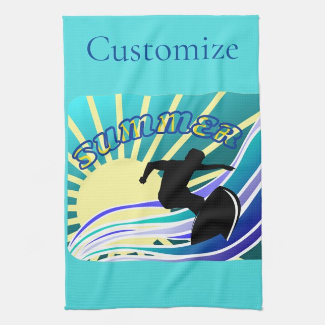 Summer Surfing Fun Thunder_Cove Kitchen Towel (Vertical)