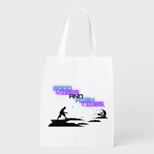 Summer Surfing Good vibes and high tides Grocery Bag