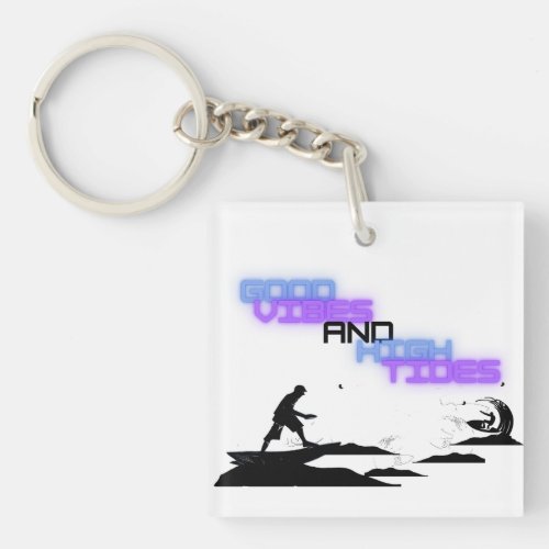 summer surfing Good vibes and high tides  Keychain