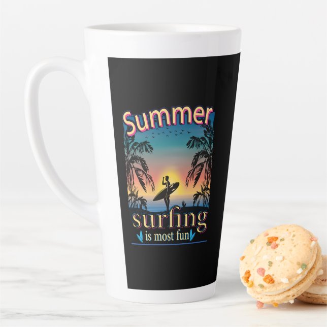 Summer - Surfing Is Most Fun Latte Mug (In Situ)