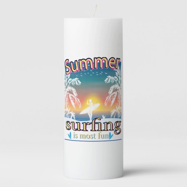 Summer - Surfing Is Most Fun Pillar Candle (Front)