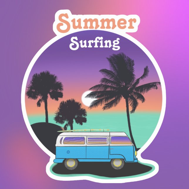 Summer Surfing Retro Camper Sunset Sticker (Creator Uploaded)