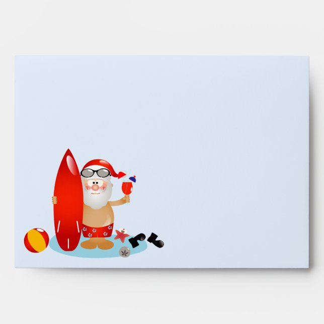 Summer Surfing Santa Envelope (Front)