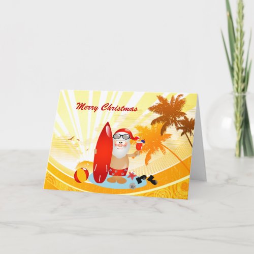 Summer Surfing Santa Holiday Card