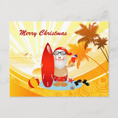 Summer Surfing Santa Holiday Postcard