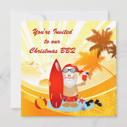 Summer Surfing Santa Invitation