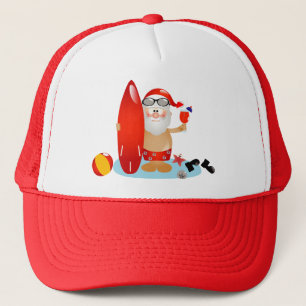 Summer Surfing Santa Trucker Hat