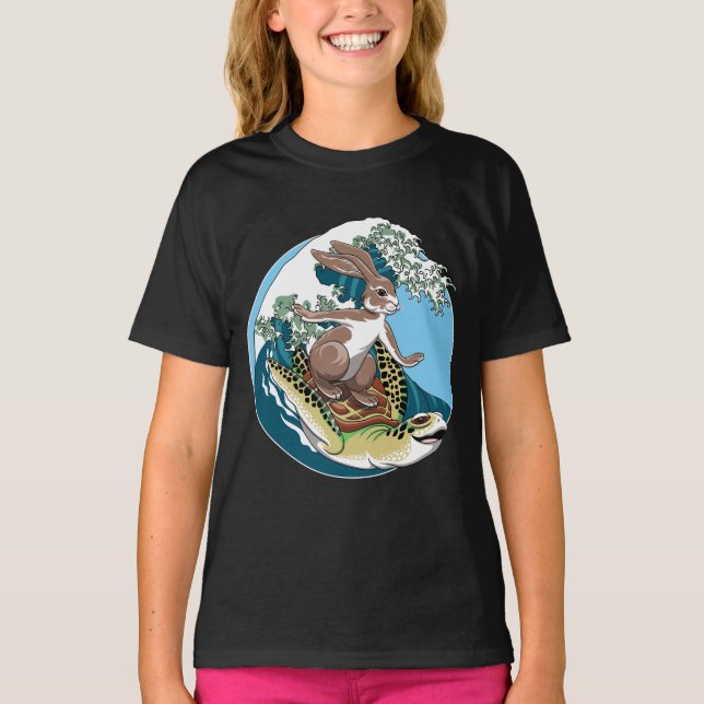 Summer Surfing - Turtle and Rabbit Illustration T-Shirt (Front)