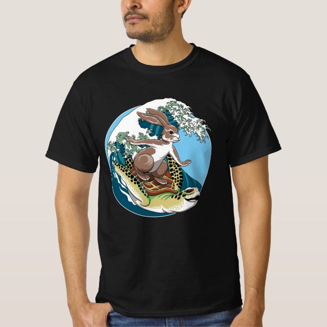 Summer Surfing - Turtle and Rabbit Illustration T-Shirt (Front)