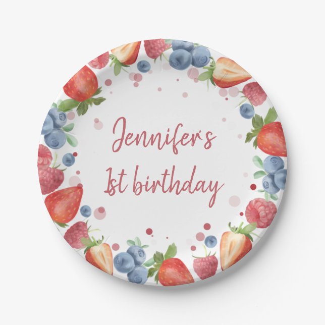 Summer Sweet Berry First Birthday Paper Plates (Front)