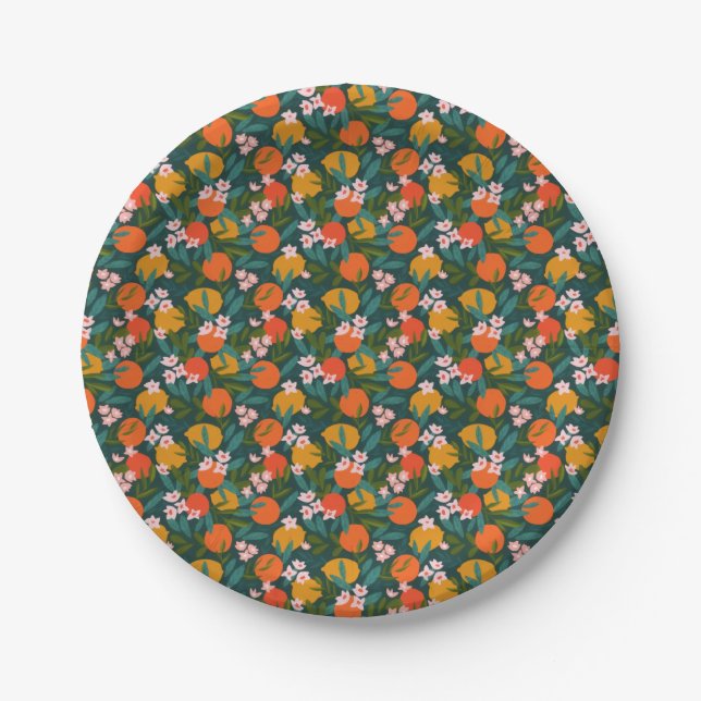 Summer Sweet Greenery Oranges Lemons Garden  Paper Plates (Front)