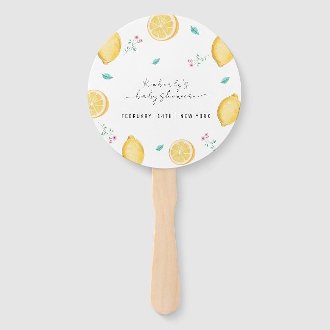 Summer Sweet Lemon Citrus Fruit Baby Shower  Hand Fan (Front)