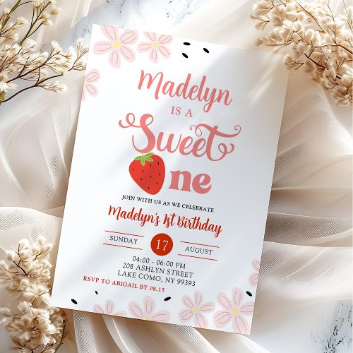 Summer Sweet One First Birthday Strawberry Invitation