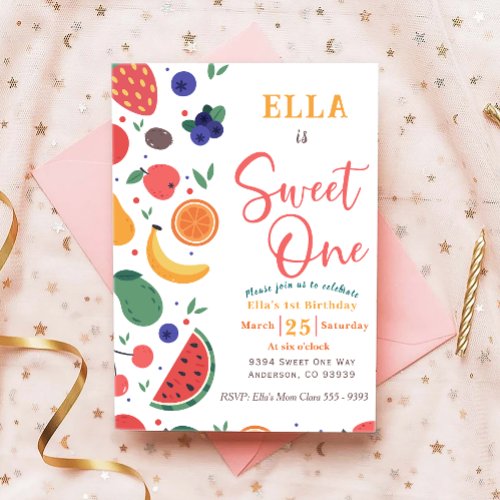 Summer Sweet One Fruit 1st Birthday Invitation