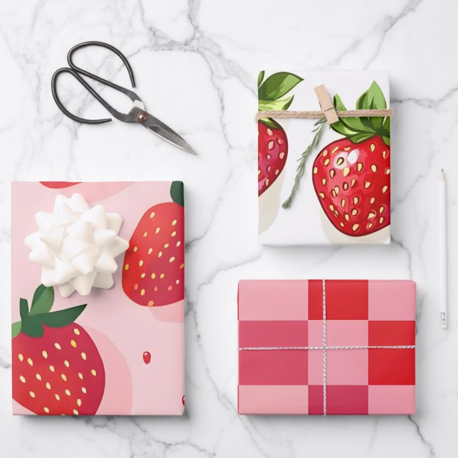 Summer Sweet Strawberry Wrapping Paper Sheets (Front)