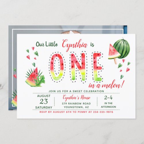 Summer Sweet Watermelon First Birthday Photo Invitation