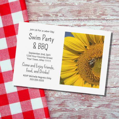 Summer Swim Party Barbecue Rustic Sunflower Invitation