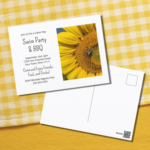 Summer Swim Party Barbecue Sunflower Invitation Postcard
