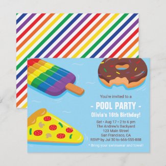 Summer Swim Pool Floats Birthday Party Invitations