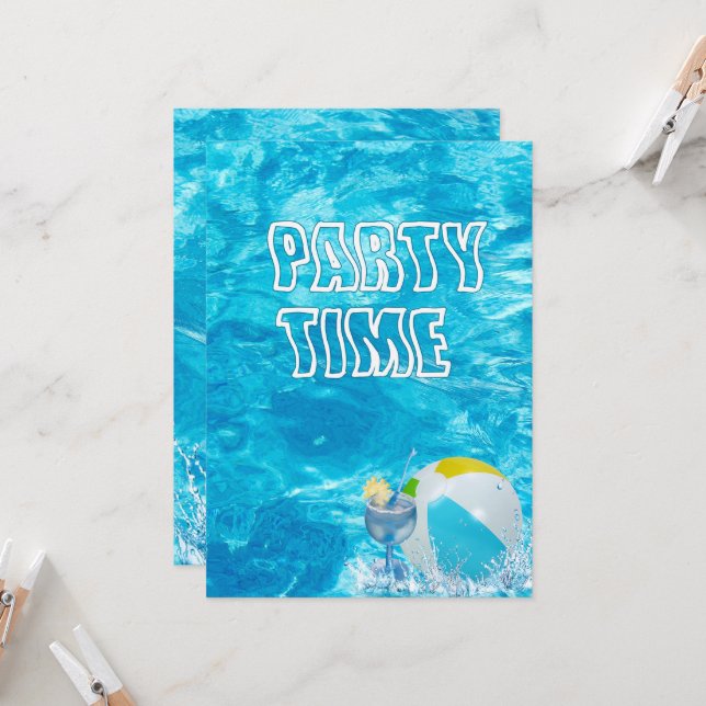 Summer Swimming Pool Party Invite (Front/Back In Situ)