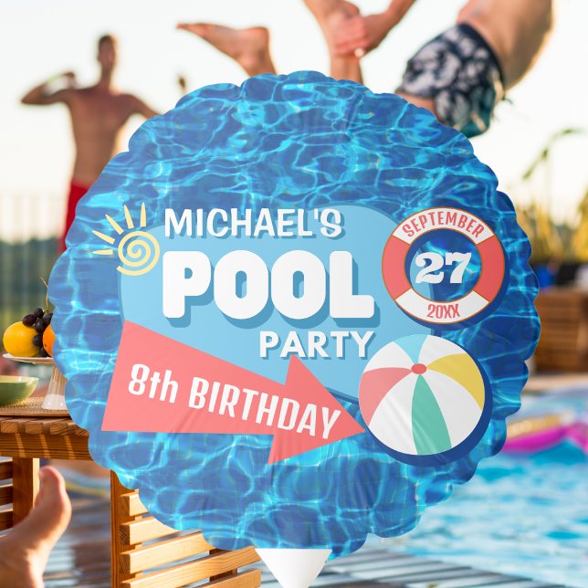 Summer Swimming Pool Party Tropical Birthday Blue  Balloon (Creator Uploaded)