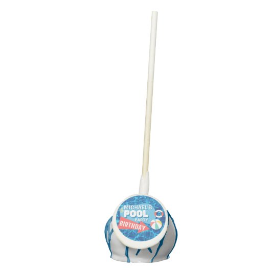Summer Swimming Pool Party Tropical Birthday Blue  Cake Pops (Front)
