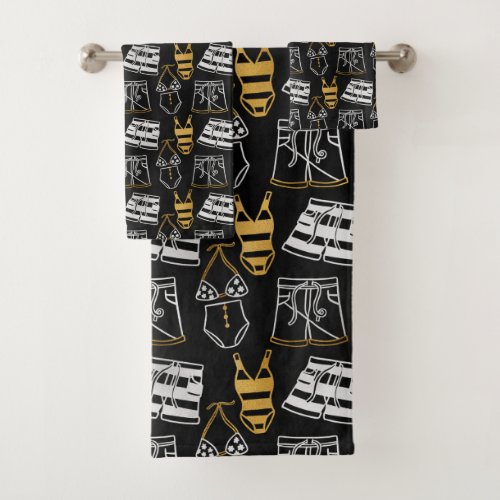 Summer Swimsuits Black Gold Swimming Suits Bath Towel Set