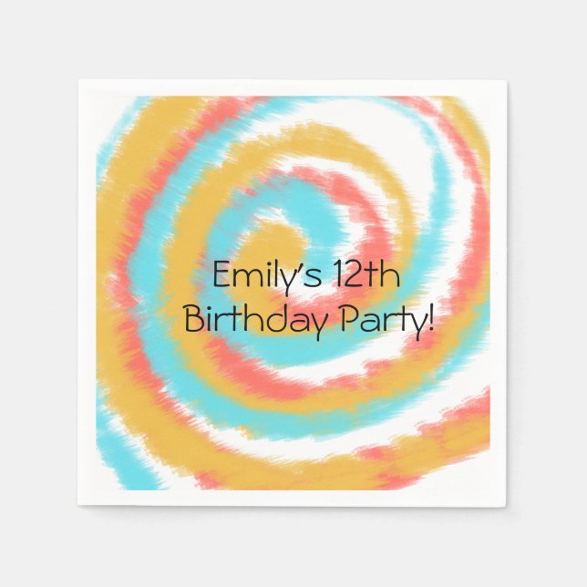 Summer Swirl Tie Dye Abstract Birthday Party Napkins (Front)