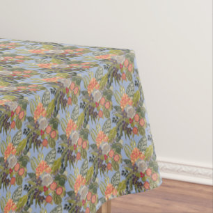 Summer Tapestry Flowers on Sky Blue Tablecloth