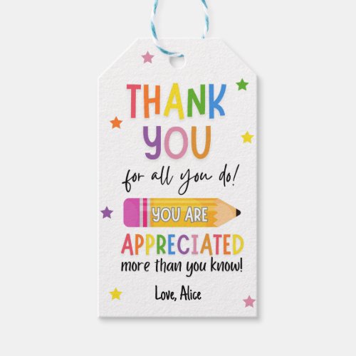 Summer Teacher Appreciation Thank you Gift Tags