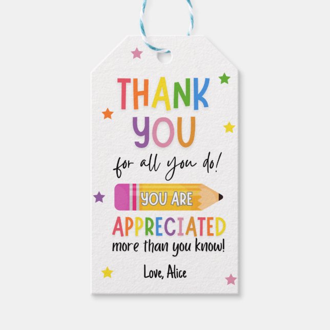 Summer Teacher Appreciation Thank you Gift Tags (Front)