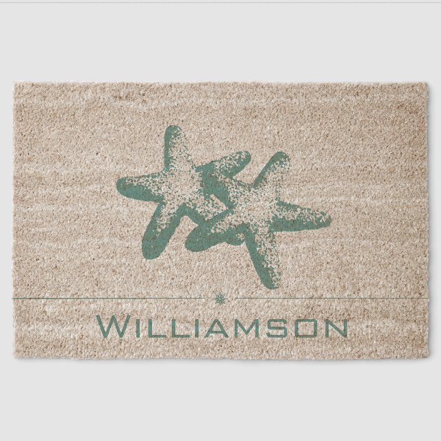 Summer Teal Double Starfish Fiber Doormat (Front)