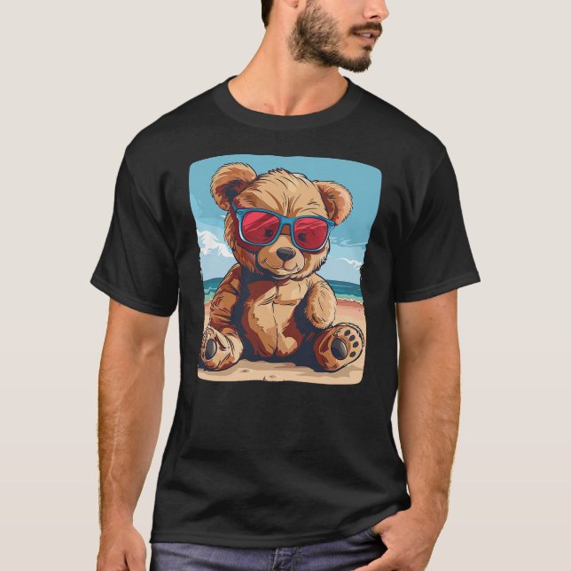 Summer Teddy Bear with sunglasses and beach for Va T-Shirt (Front)