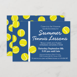 Summer tennis lesson event invites blue & white