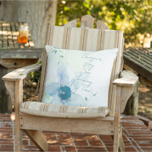 Summer Text Blue Watercolor Floral Handpainted Outdoor Pillow