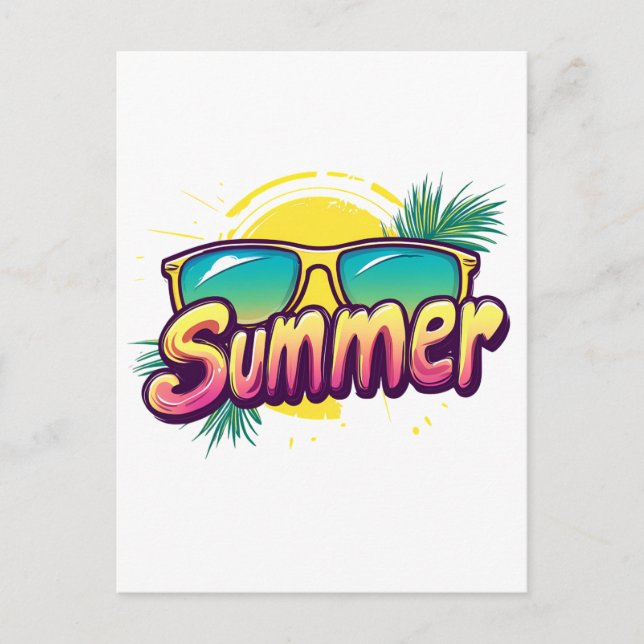 Summer Text - Colorful Summer Sunglasses Postcard (Front)