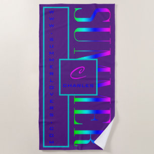 Summer Text Website Name Monogram Royal Purple Beach Towel