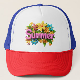 Summer Text with Flowers Trucker Hat