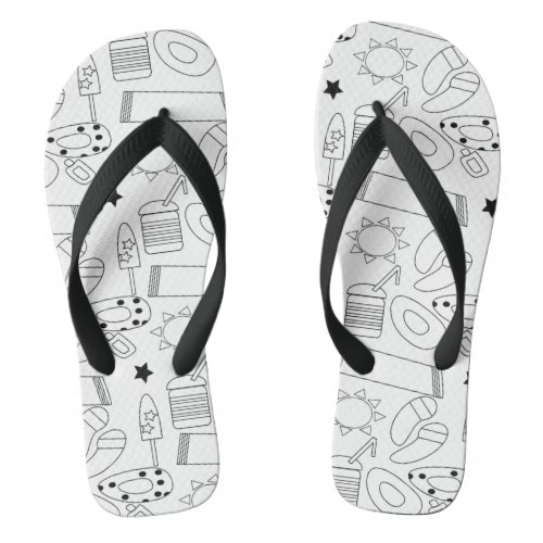 Summer Theme Beach Black White Name Flip Flops