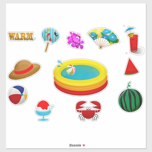 Summer theme collage pool ball ice cream cute kids sticker (Sheet)