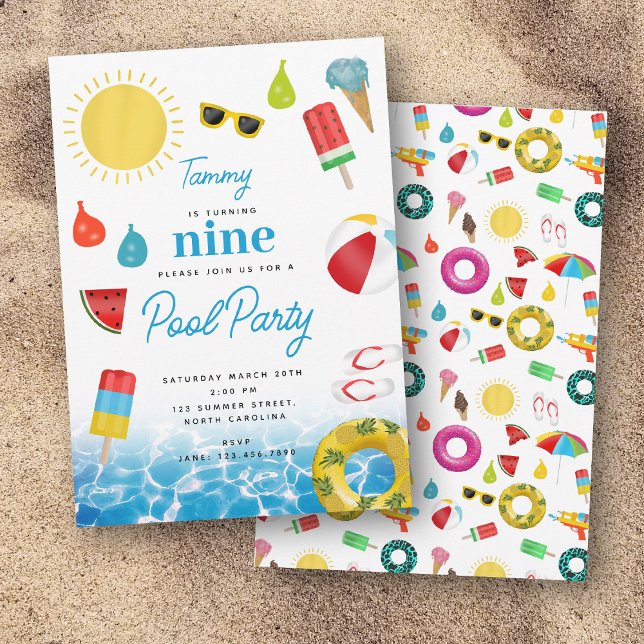 Summer Themed Kids Pool Birthday Party  Invitation (Summer Themed Kids Pool Birthday Party Invitation)