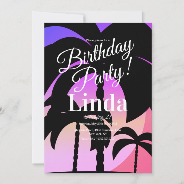 Summer Themed Palm Tree Colorful  Invitation (Front)