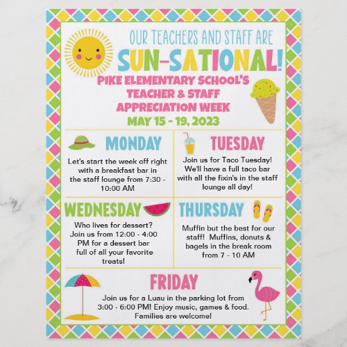 Summer Themed Teacher  Staff Appreciation Week  Flyer