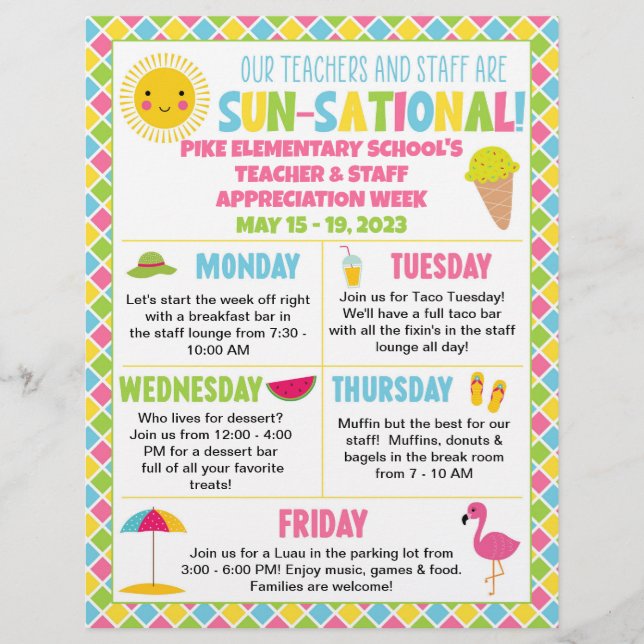 Summer Themed Teacher & Staff Appreciation Week  Flyer (Front)