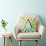 Summer Tie-Dye Monogram Name  Throw Pillow<br><div class="desc">Groovy retro summer inspired yellow and teal green tie-dye monogram and name pillow for her bedding. A tie-dyed personalized design she will love.</div>