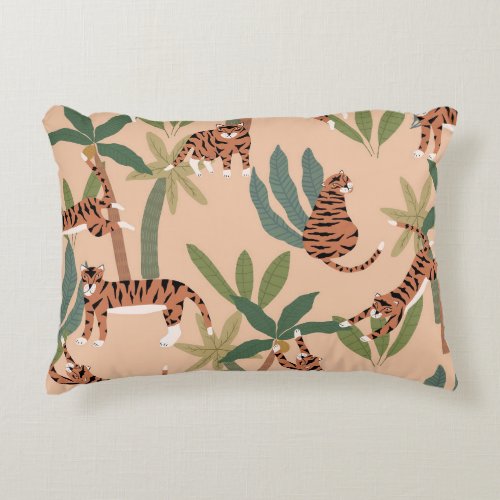 Summer Tigers Palm Trees Exotic Accent Pillow