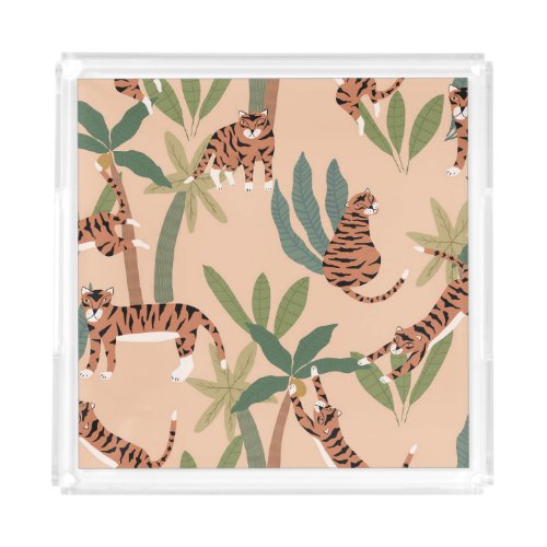 Summer Tigers Palm Trees Exotic Acrylic Tray