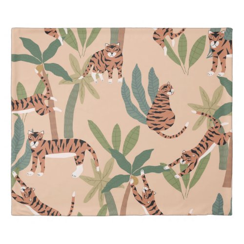 Summer Tigers Palm Trees Exotic Duvet Cover