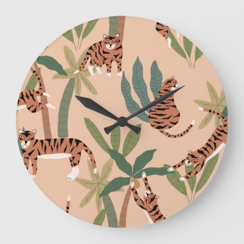 Summer Tigers Palm Trees Exotic Large Clock