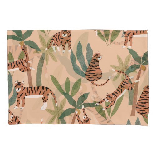 Summer Tigers Palm Trees Exotic Pillow Case